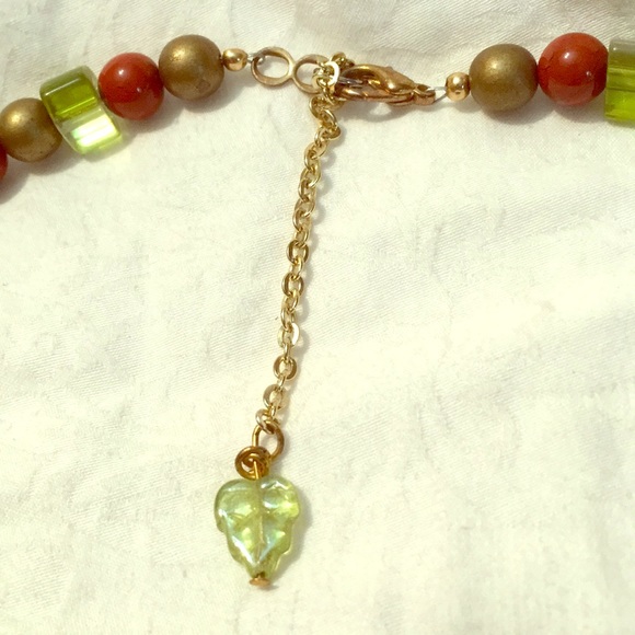 Handmade earth tone ORIGINAL OOAK glass bead adjustable green red Necklace retro - Picture 10 of 16